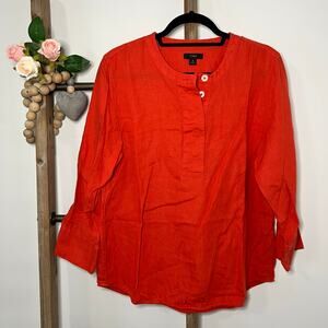 J Crew Long Sleeve Orange Linen Shirt Size‎ Small